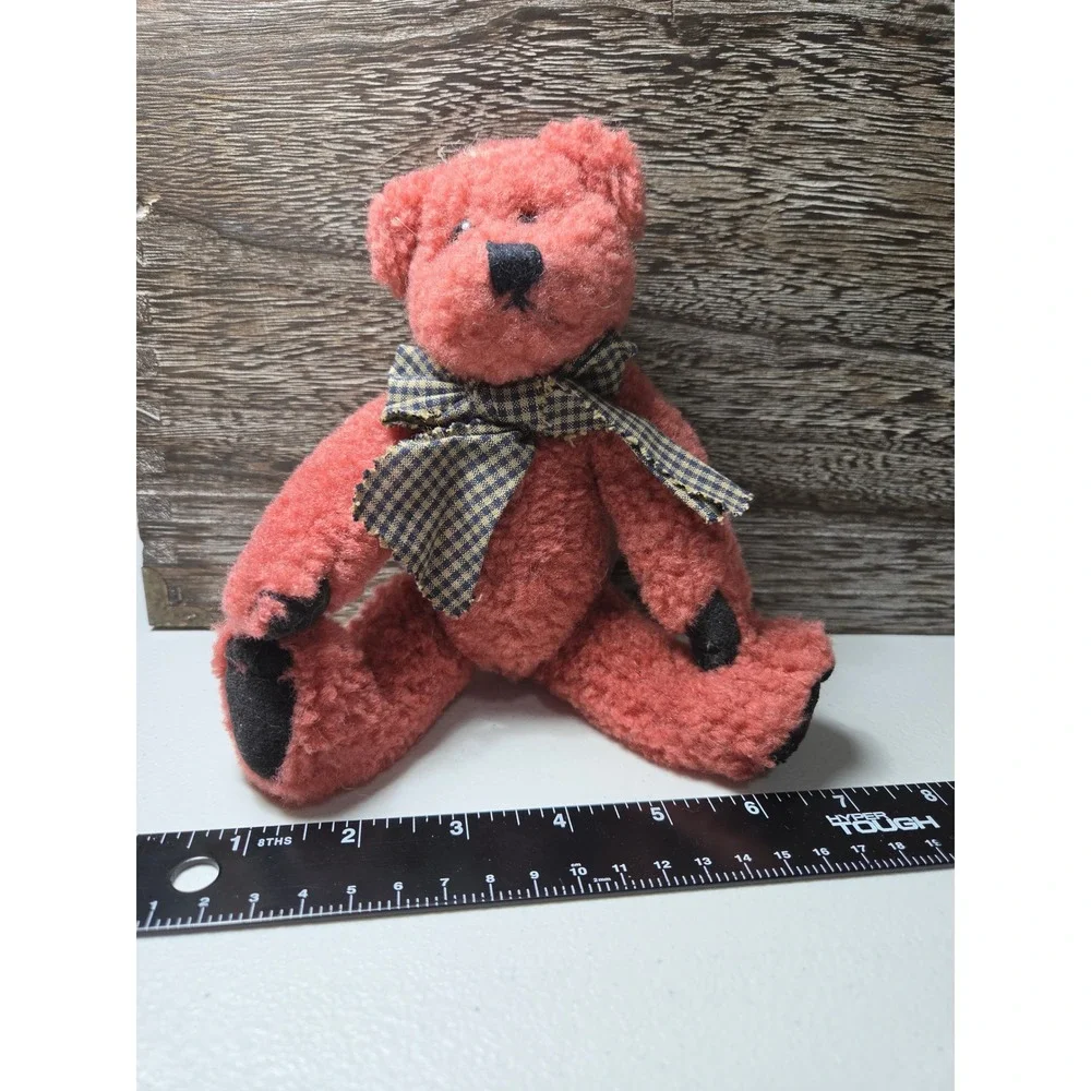 Boyds Bears Joe J.B. Bean Series Rust Red Plush Teddy Bear Checkered Bow 7 Inch